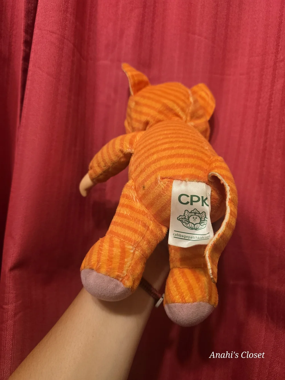 Orange Cat Plush Baby Doll with Yellow Belly and Blue Bow
